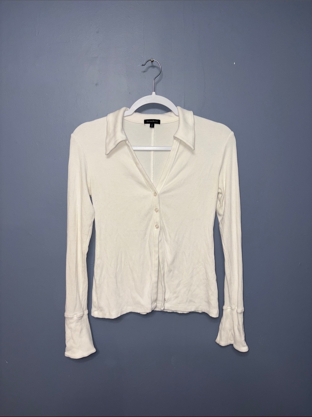 Dynamite • White Ribbed Button Down Longsleeve